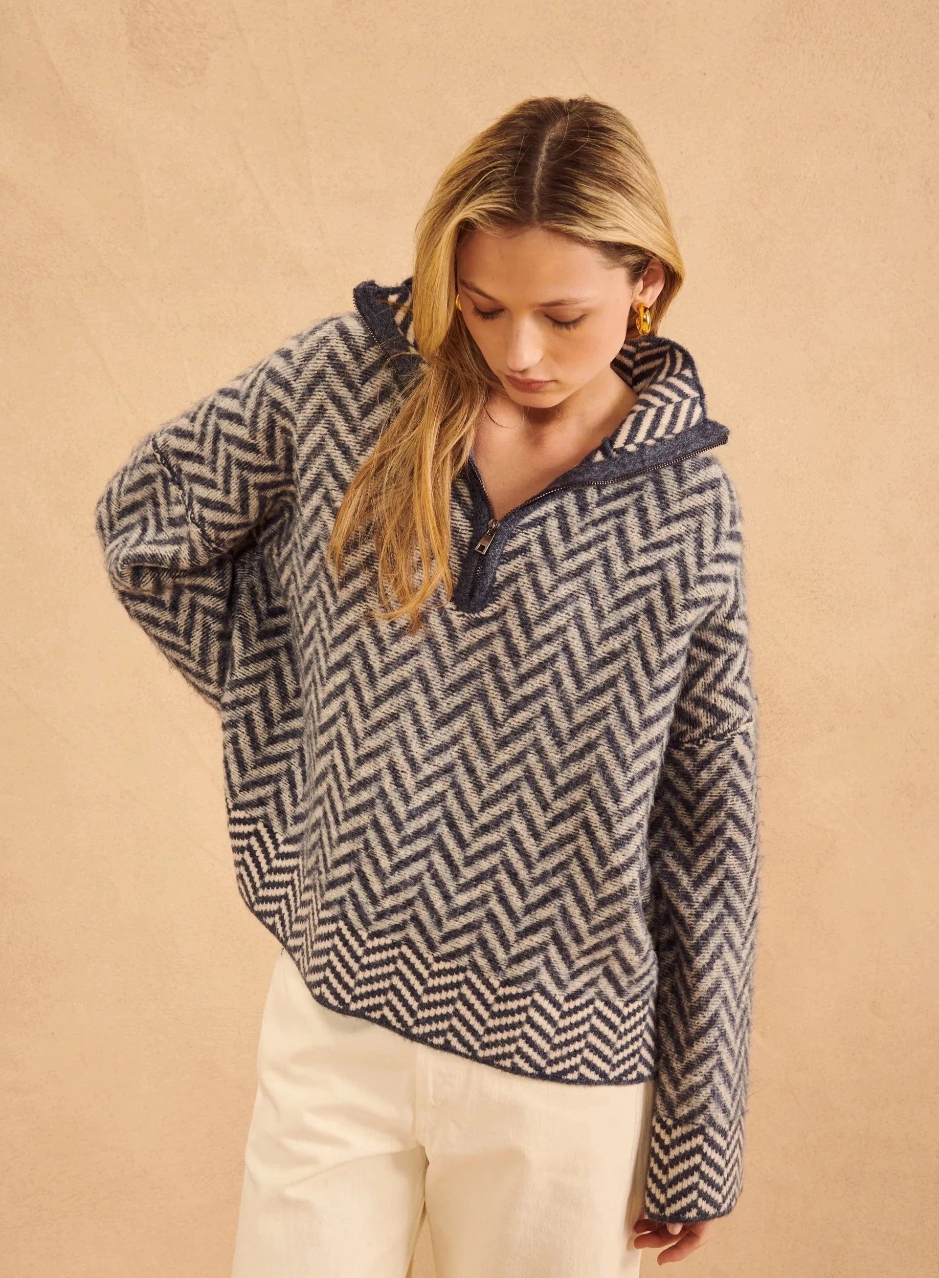 JOHN & JENN Sweater Dominic Herringbone Quarter Zip Pullover