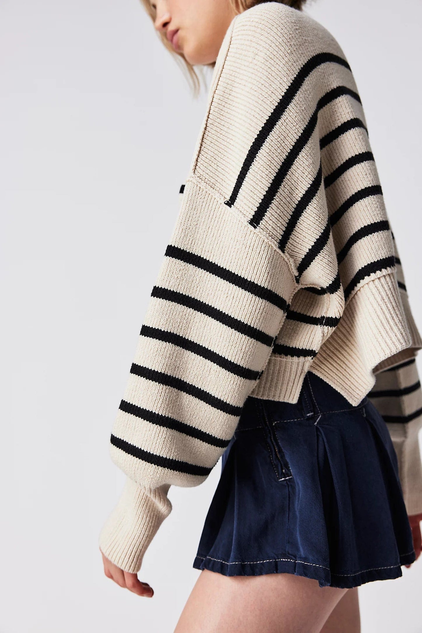 Sweater - FREE PEOPLE - Stripe Easy Street Crop Pullover - Nagel wereld