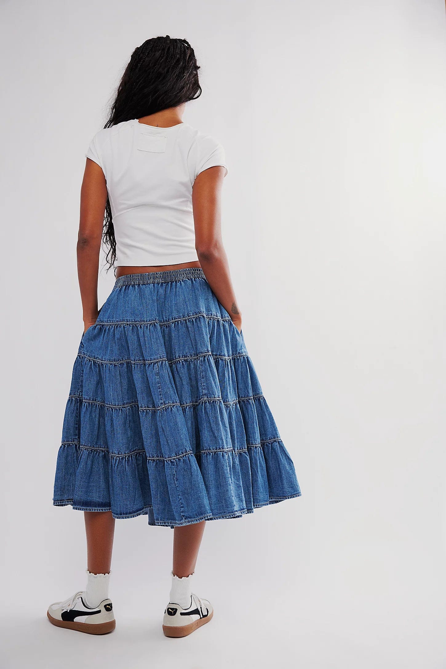 BOTTOMS - FREE PEOPLE - Full Swing Chambray Midi Skirt - Nagel wereld